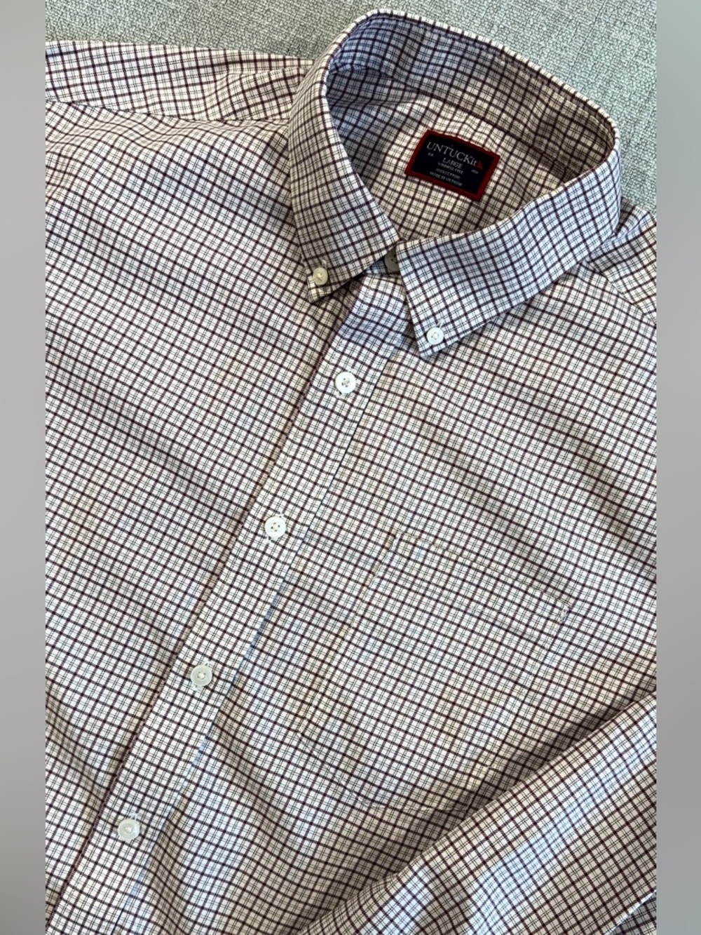 UNTUCKit Verone WF Men's Red Check Wrinkle Free Cotton Button Down Shirt Large